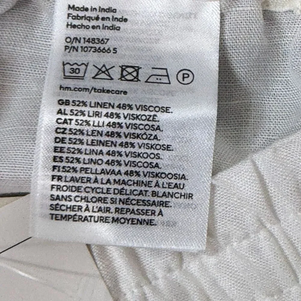 NWT H&M Linen Blend Pants Womens Medium White Elastic Waist Wide Leg Pull On
